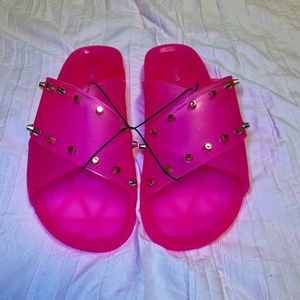 Pink Gold Studded Slides